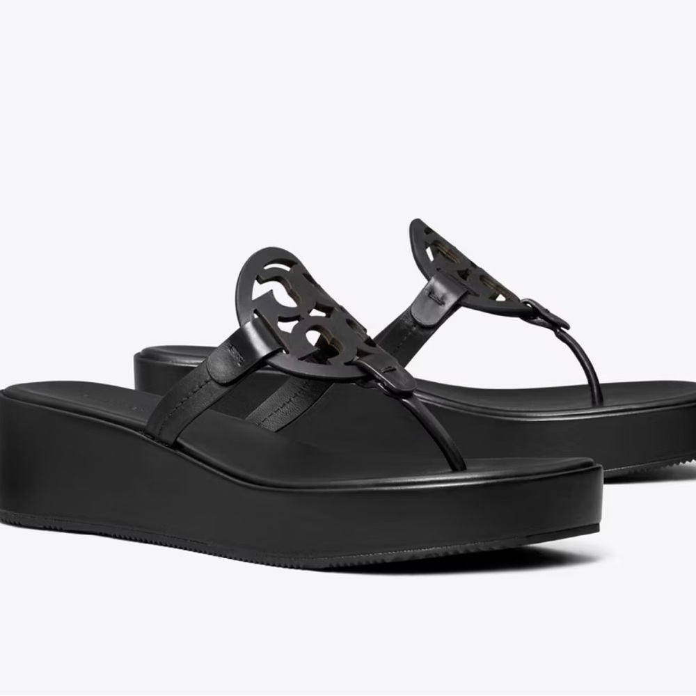 Tory Burch Black Platform Sandals with Signature Medallion